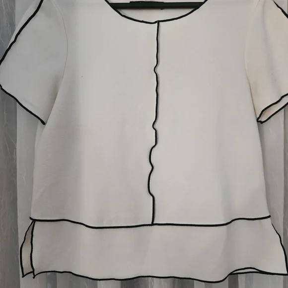 Zara White Blouse with Black Piping-Size M - Picture 4 of 7